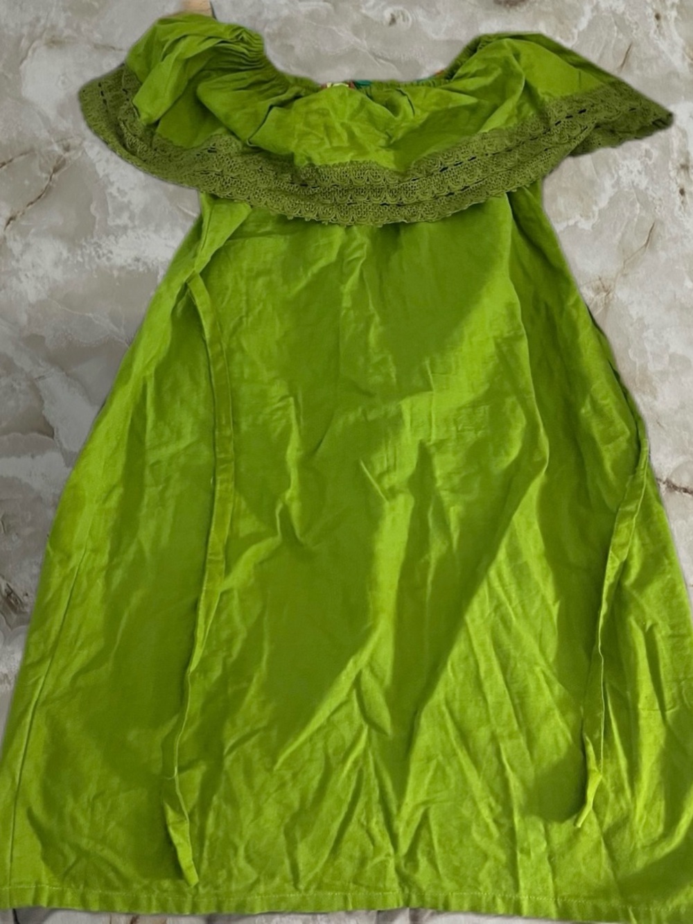 Virgin Mary Green Embroidered Women Dress with Floral - Picture 2 of 3
